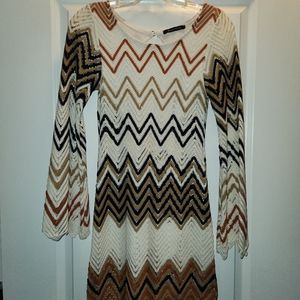 White/tan/brown mini dress with open back